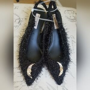 ANTONIO MELANI Black Flats with Gold Crescent Detail